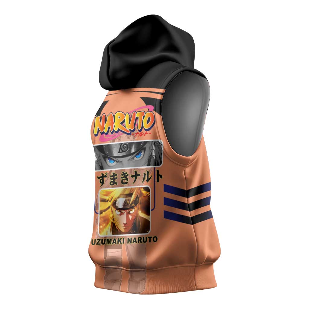 Naruto Uzumaki Naruto Sleeveless Hoodie with Sage Mode and Rasengan Ninja Action Design - The Mazicc