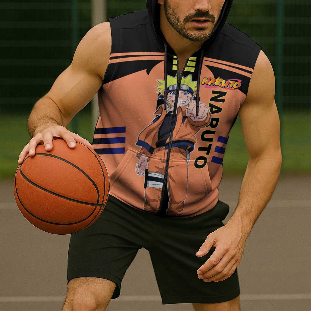Naruto Uzumaki Naruto Sleeveless Zip Hoodie with Sage Mode and Rasengan Ninja Action Design - The Mazicc