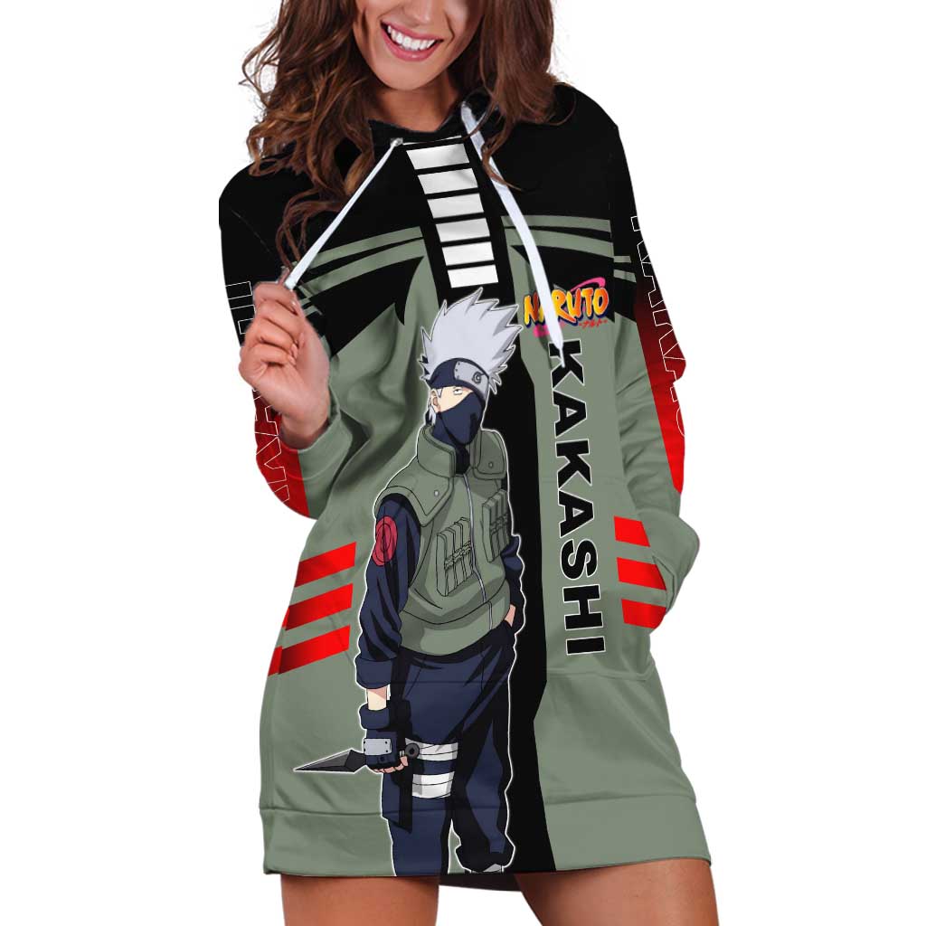 Kakashi Hatake Naruto Hoodie Dress with Sharingan and Lightning Ninja Action Design - The Mazicc
