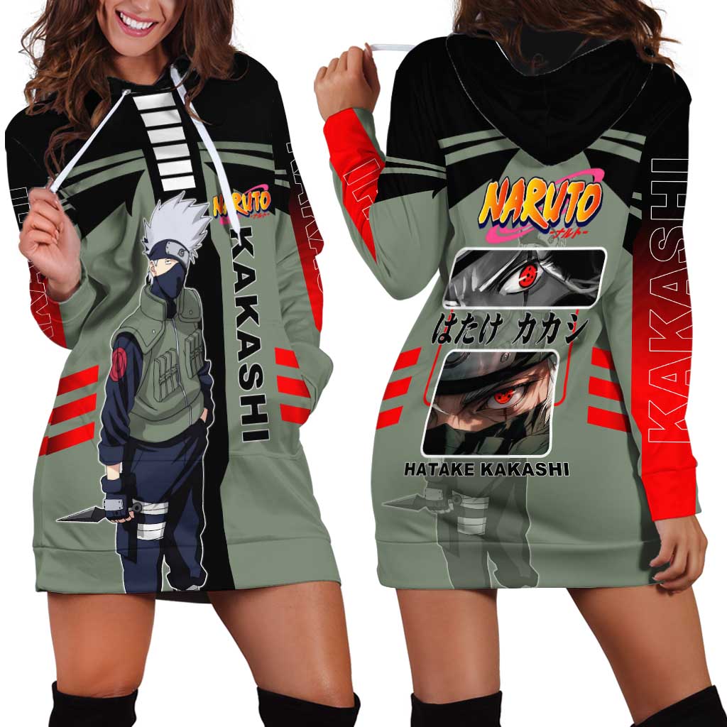 Kakashi Hatake Naruto Hoodie Dress with Sharingan and Lightning Ninja Action Design - The Mazicc