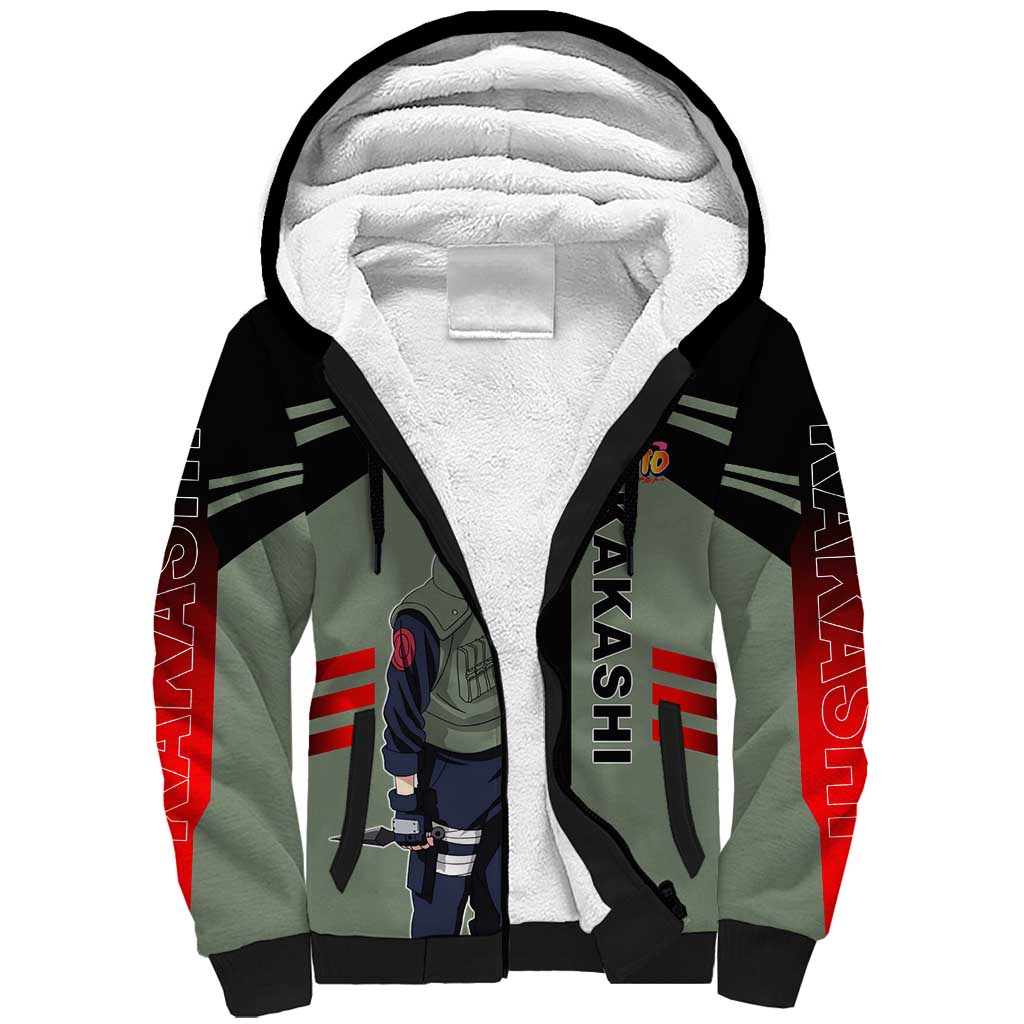 Kakashi Hatake Naruto Sherpa Hoodie with Sharingan and Lightning Ninja Action Design - The Mazicc