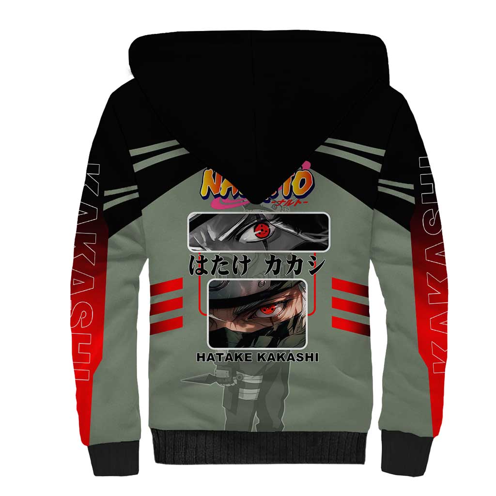Kakashi Hatake Naruto Sherpa Hoodie with Sharingan and Lightning Ninja Action Design - The Mazicc