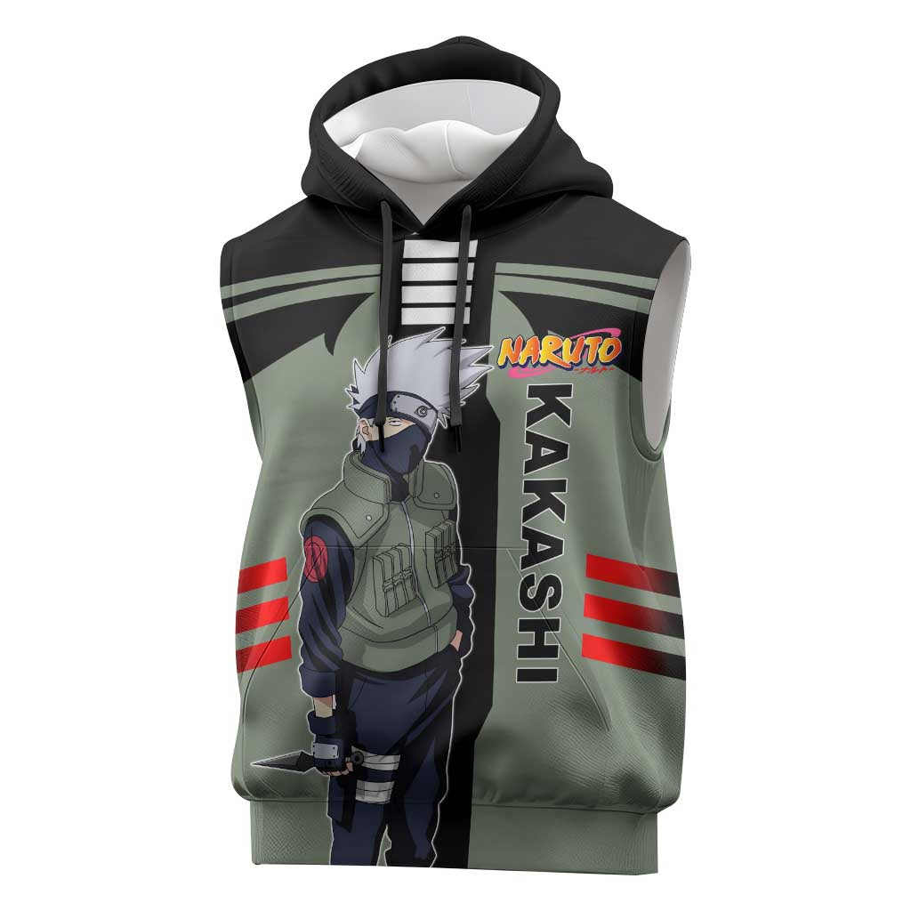 Kakashi Hatake Naruto Sleeveless Hoodie with Sharingan and Lightning Ninja Action Design - The Mazicc