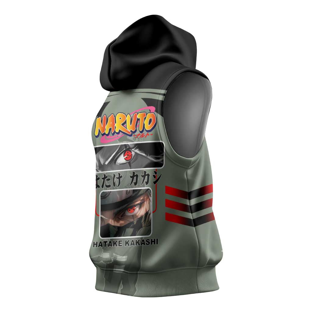 Kakashi Hatake Naruto Sleeveless Hoodie with Sharingan and Lightning Ninja Action Design - The Mazicc