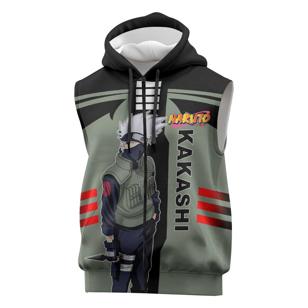 Kakashi Hatake Naruto Sleeveless Zip Hoodie with Sharingan and Lightning Ninja Action Design - The Mazicc