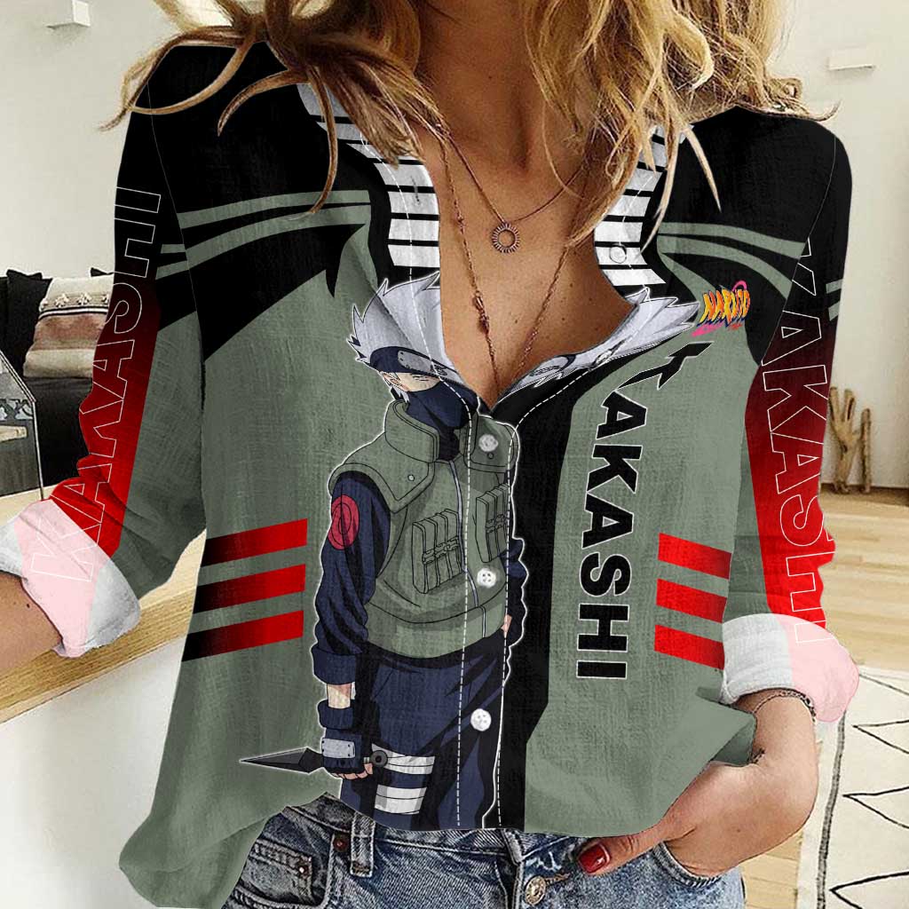 Kakashi Hatake Naruto Women Casual Shirt with Sharingan and Lightning Ninja Action Design - The Mazicc