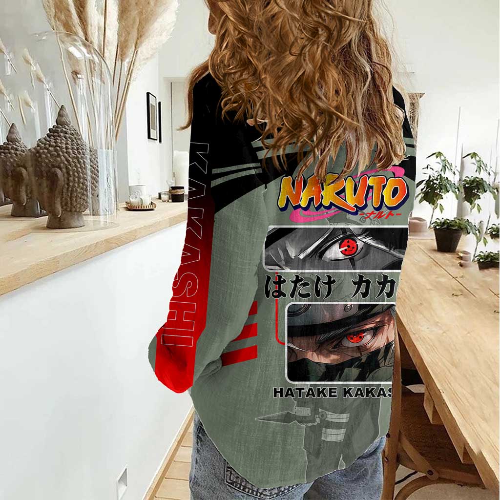 Kakashi Hatake Naruto Women Casual Shirt with Sharingan and Lightning Ninja Action Design - The Mazicc