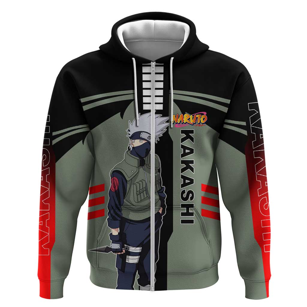 Kakashi Hatake Naruto Zip Hoodie with Sharingan and Lightning Ninja Action Design - The Mazicc