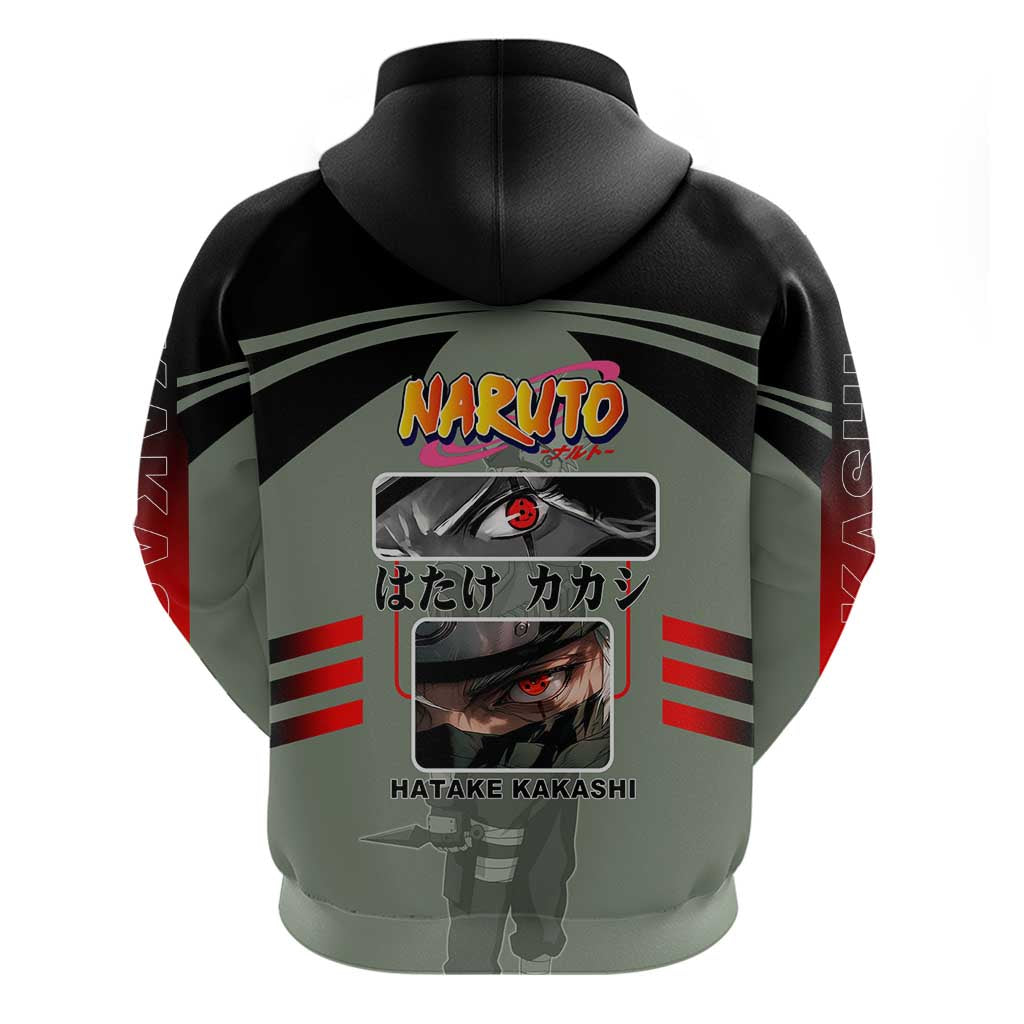 Kakashi Hatake Naruto Zip Hoodie with Sharingan and Lightning Ninja Action Design - The Mazicc