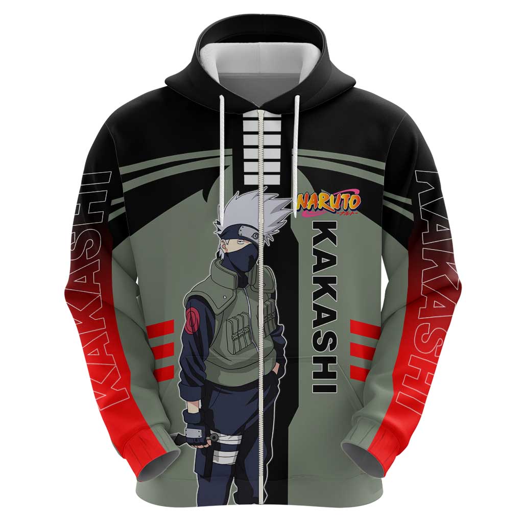 Kakashi Hatake Naruto Zip Hoodie with Sharingan and Lightning Ninja Action Design - The Mazicc