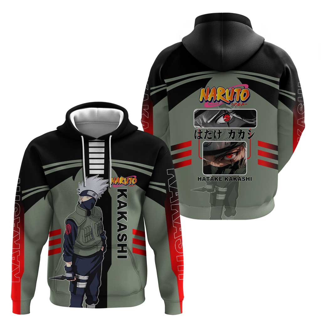 Kakashi Hatake Naruto Zip Hoodie with Sharingan and Lightning Ninja Action Design - The Mazicc