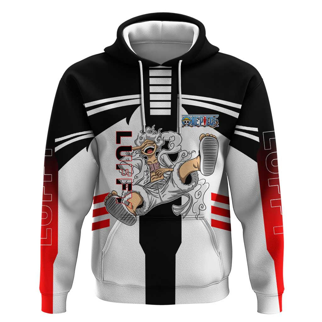 Monkey D. Luffy One Piece Hoodie with Gear 5 Stretching and Pirate Adventure Design - The Mazicc