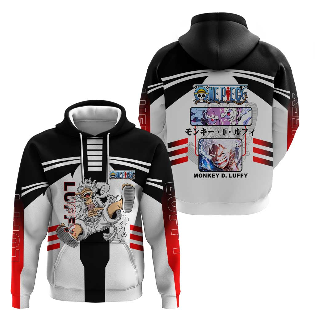 Monkey D. Luffy One Piece Hoodie with Gear 5 Stretching and Pirate Adventure Design - The Mazicc