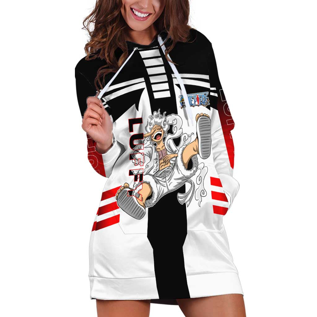 Monkey D. Luffy One Piece Hoodie Dress with Gear 5 Stretching and Pirate Adventure Design - The Mazicc