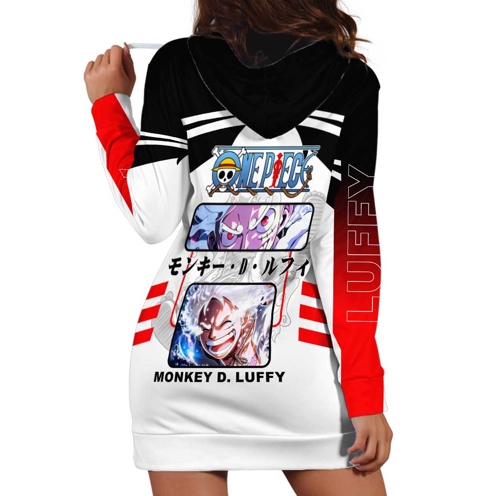 Monkey D. Luffy One Piece Hoodie Dress with Gear 5 Stretching and Pirate Adventure Design - The Mazicc