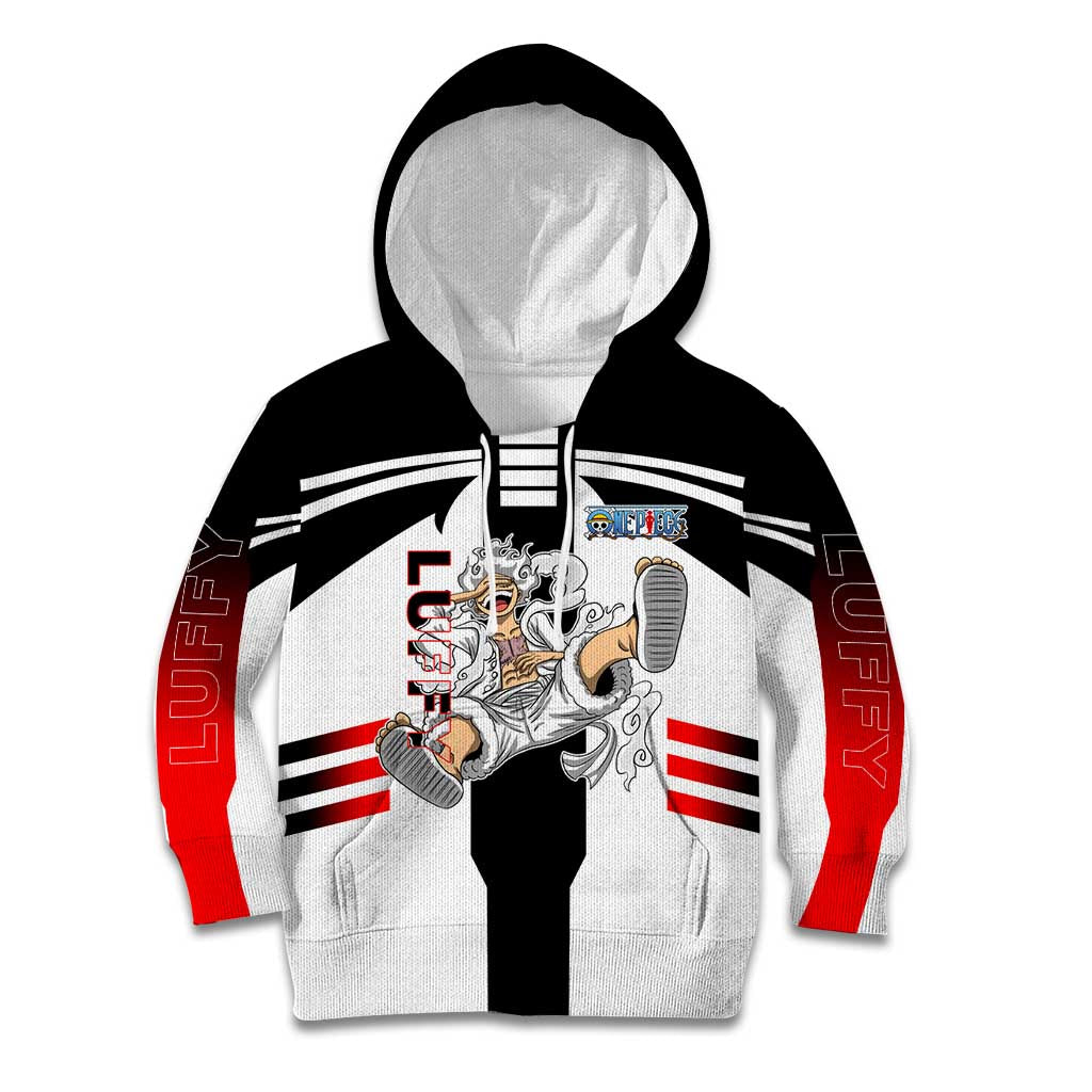 Monkey D. Luffy One Piece Kid Hoodie with Gear 5 Stretching and Pirate Adventure Design - The Mazicc