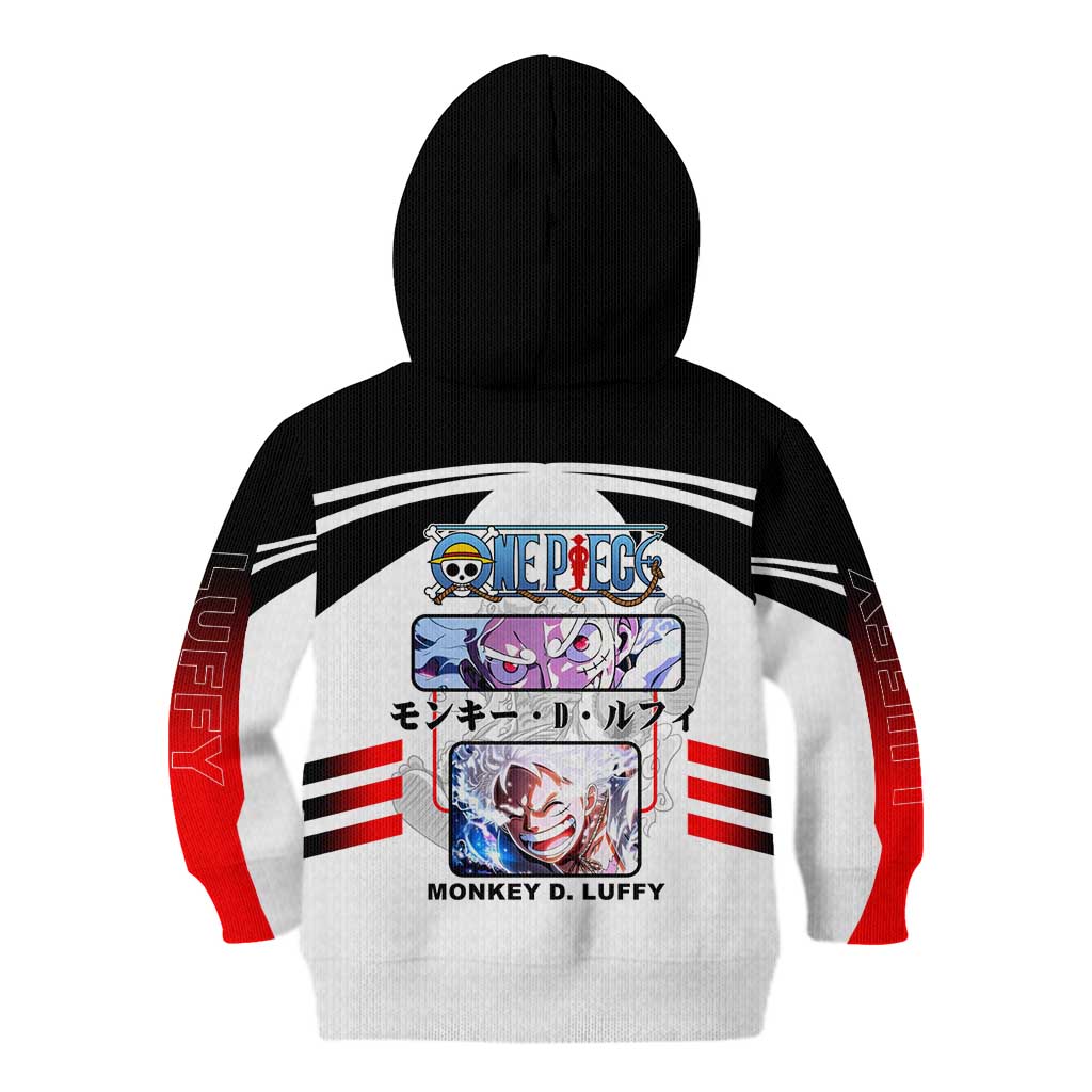 Monkey D. Luffy One Piece Kid Hoodie with Gear 5 Stretching and Pirate Adventure Design - The Mazicc