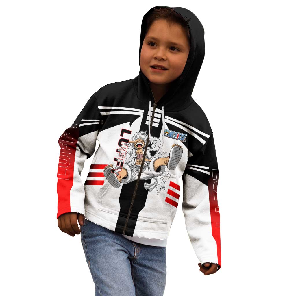 Monkey D. Luffy One Piece Kid Hoodie with Gear 5 Stretching and Pirate Adventure Design - The Mazicc