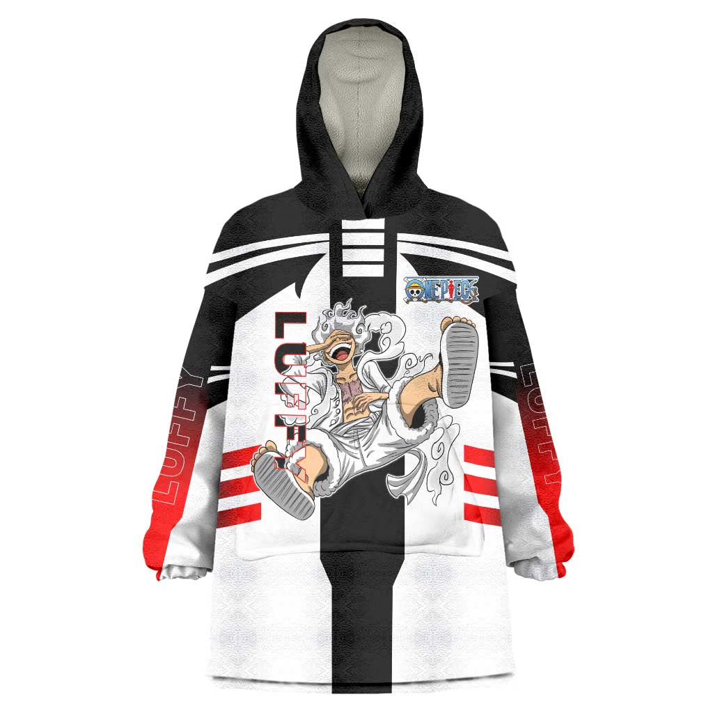 Monkey D. Luffy One Piece Wearable Blanket Hoodie with Gear 5 Stretching and Pirate Adventure Design - The Mazicc