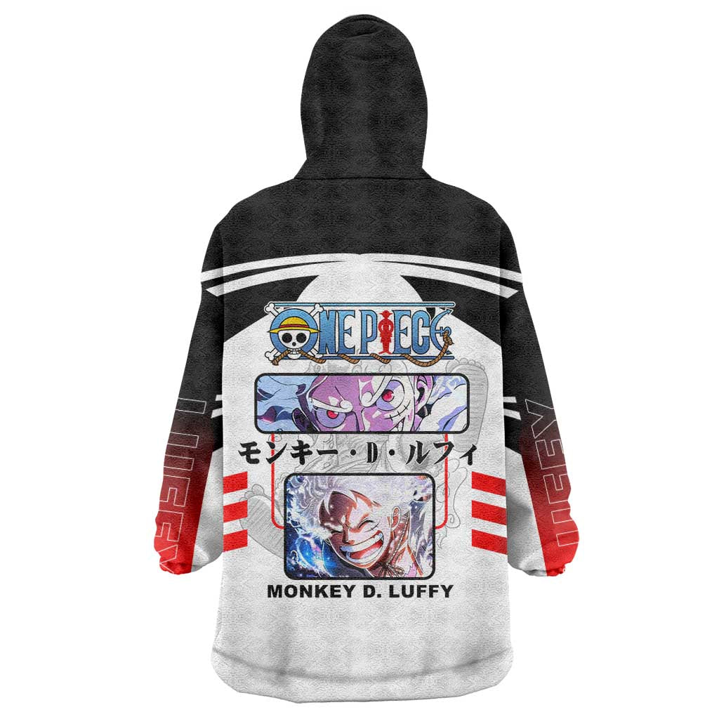 Monkey D. Luffy One Piece Wearable Blanket Hoodie with Gear 5 Stretching and Pirate Adventure Design - The Mazicc