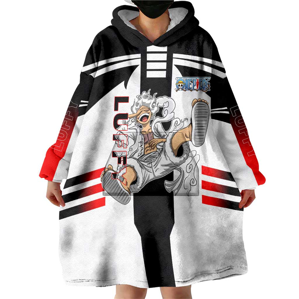 Monkey D. Luffy One Piece Wearable Blanket Hoodie with Gear 5 Stretching and Pirate Adventure Design - The Mazicc