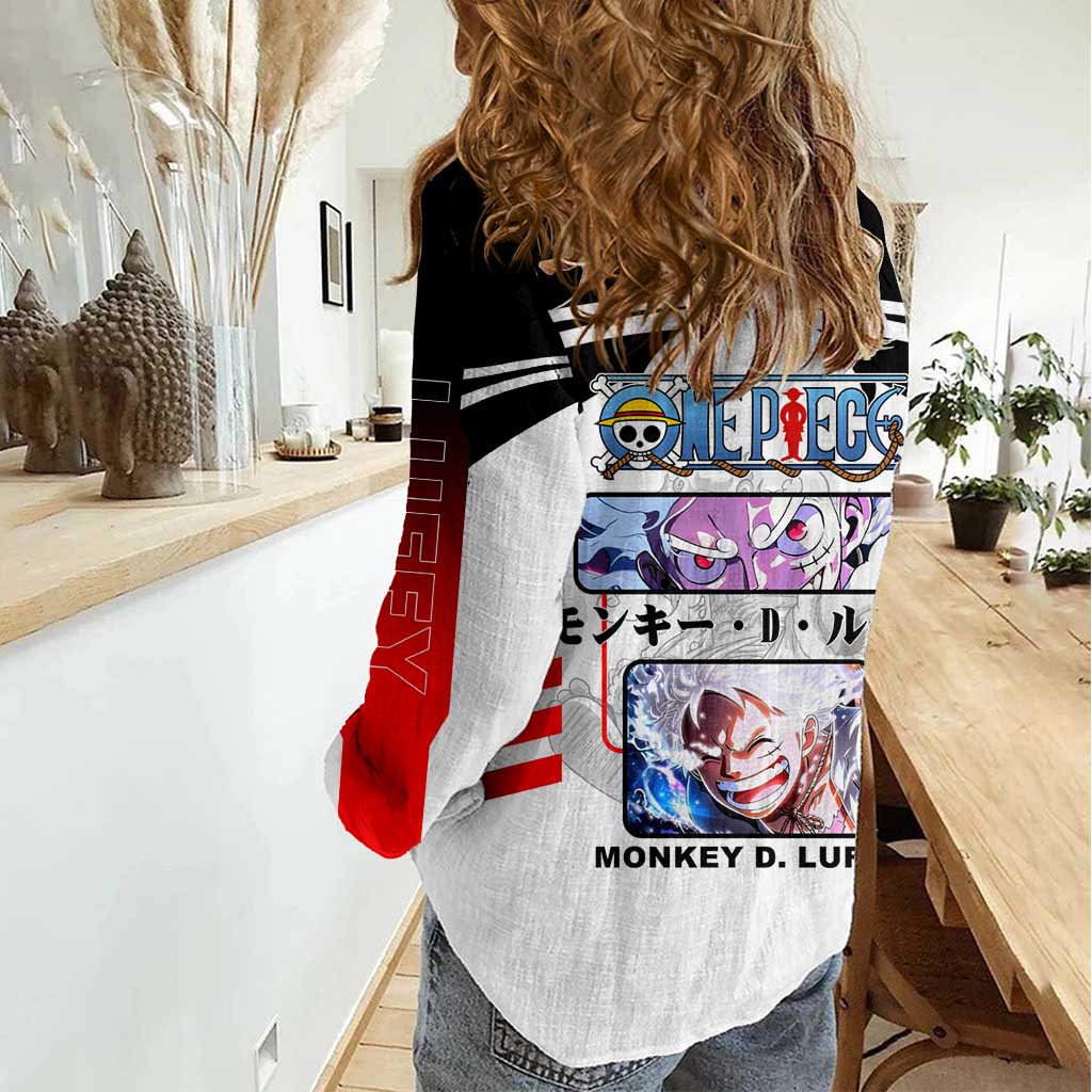 Monkey D. Luffy One Piece Women Casual Shirt with Gear 5 Stretching and Pirate Adventure Design - The Mazicc