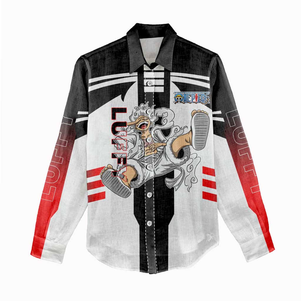 Monkey D. Luffy One Piece Women Casual Shirt with Gear 5 Stretching and Pirate Adventure Design - The Mazicc