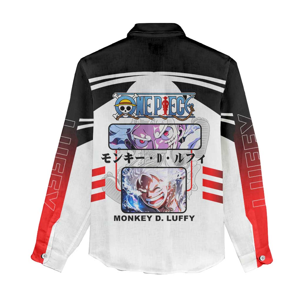 Monkey D. Luffy One Piece Women Casual Shirt with Gear 5 Stretching and Pirate Adventure Design - The Mazicc