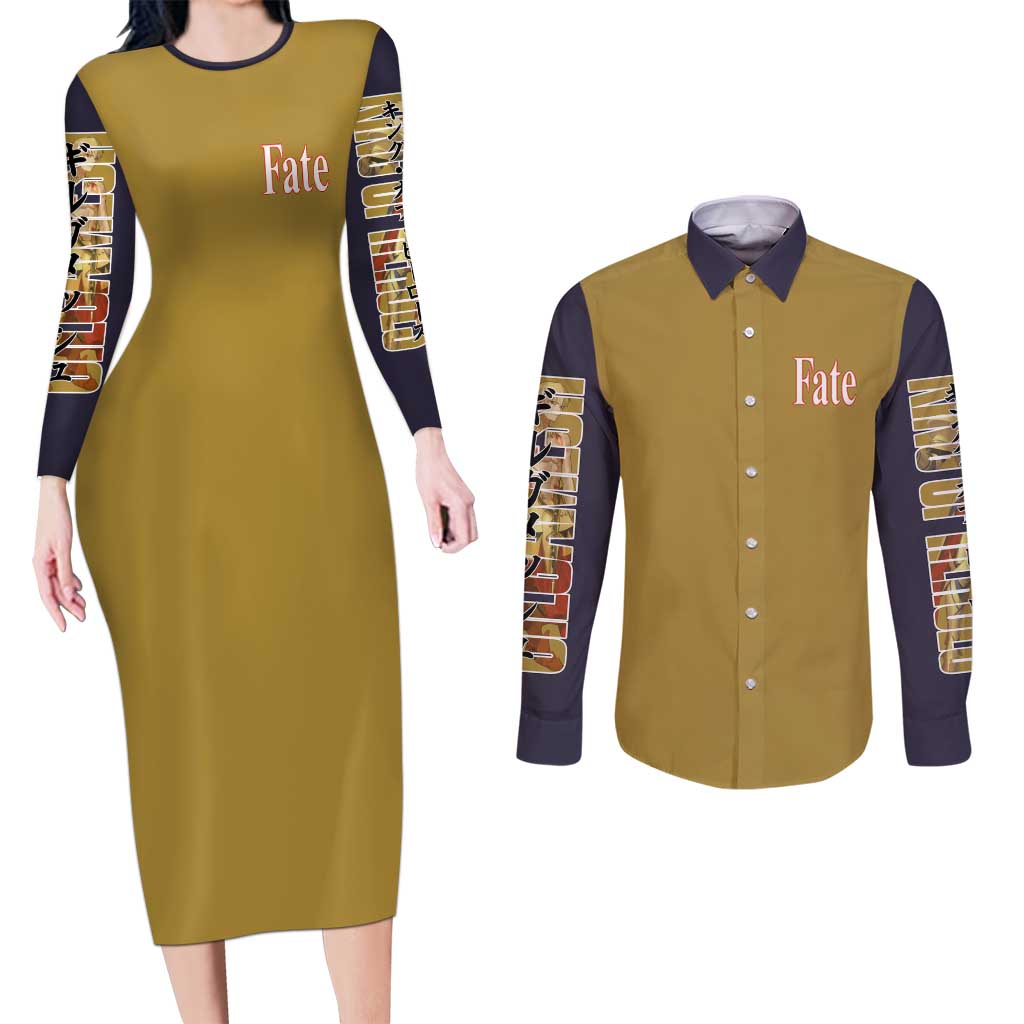 Gilgamesh Fate Series Couples Matching Long Sleeve Bodycon Dress and Long Sleeve Button Shirt Anime Style