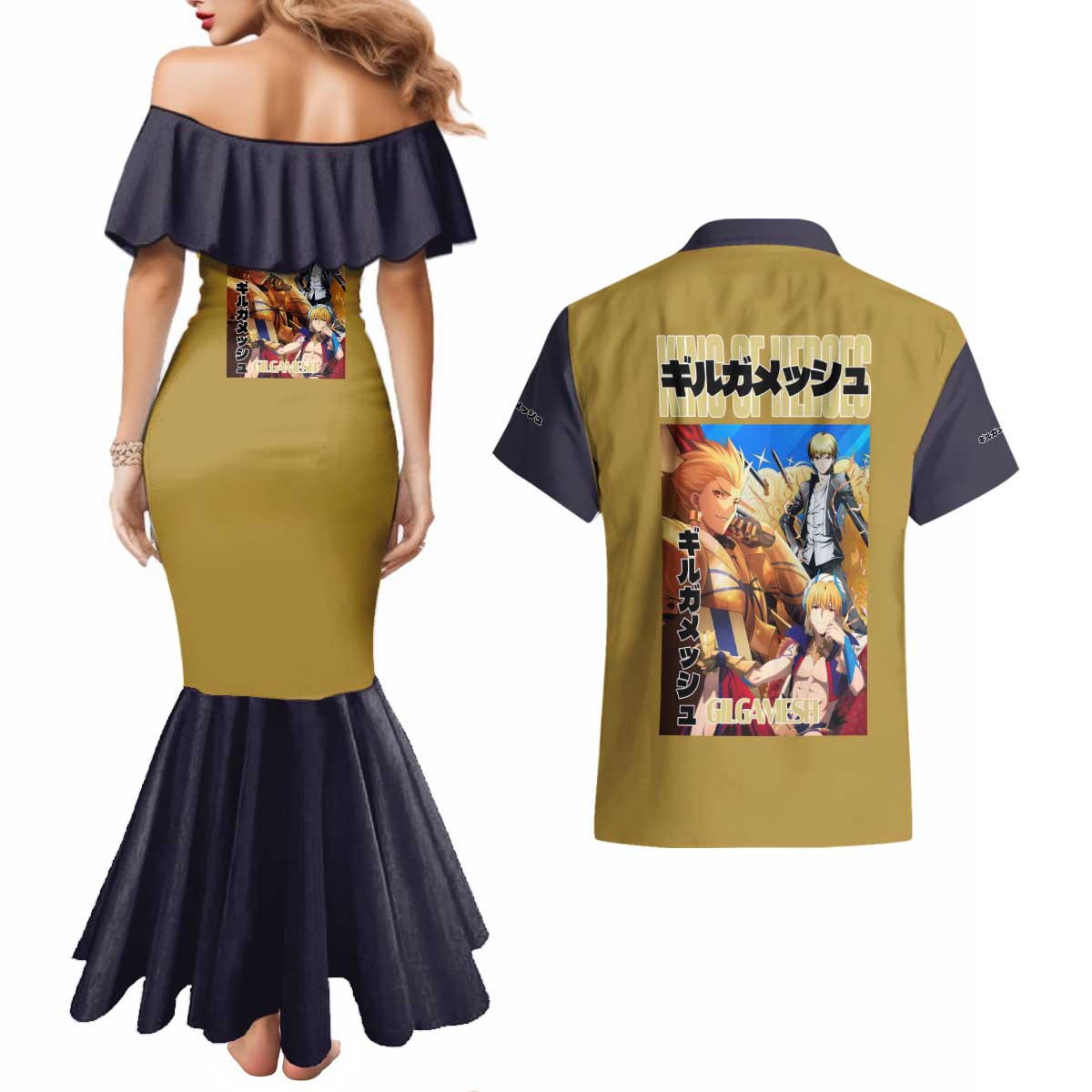 Gilgamesh Fate Series Couples Matching Mermaid Dress and Hawaiian Shirt Anime Style