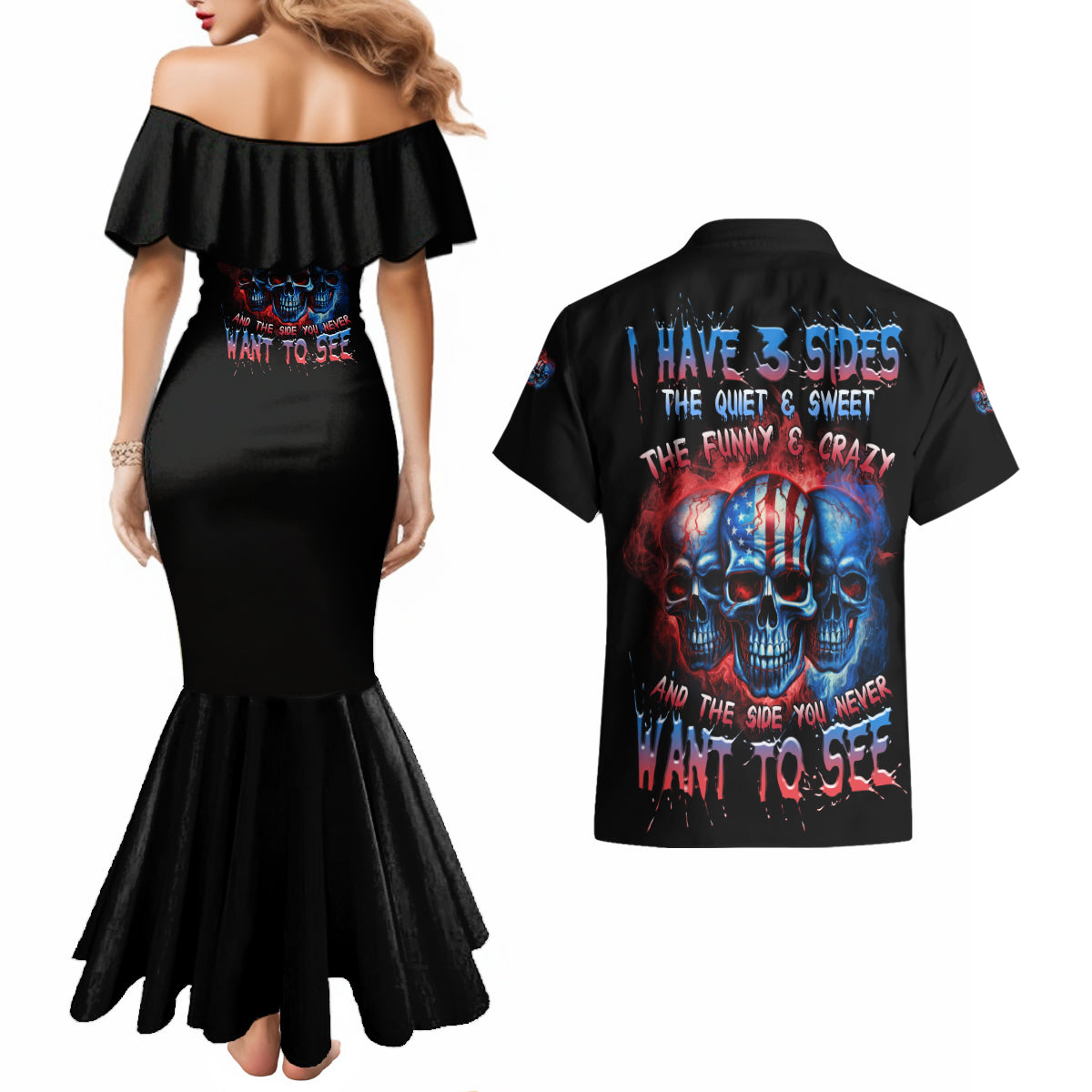 i-have-3-sides-3-skulls-couples-matching-mermaid-dress-and-hawaiian-shirt