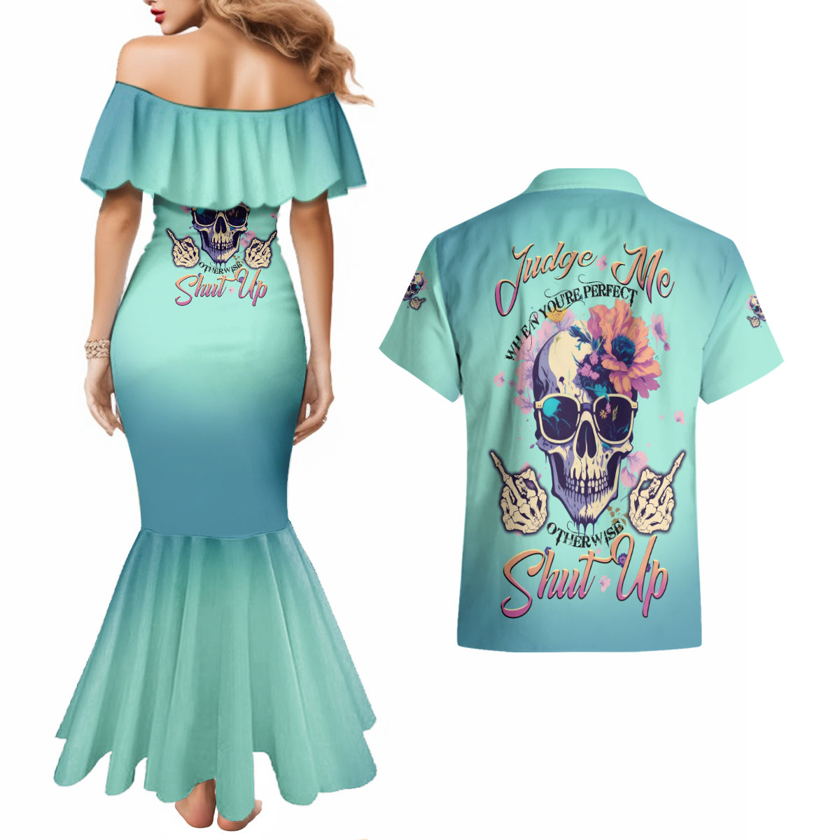 judge-me-when-youre-perfect-couples-matching-mermaid-dress-and-hawaiian-shirt
