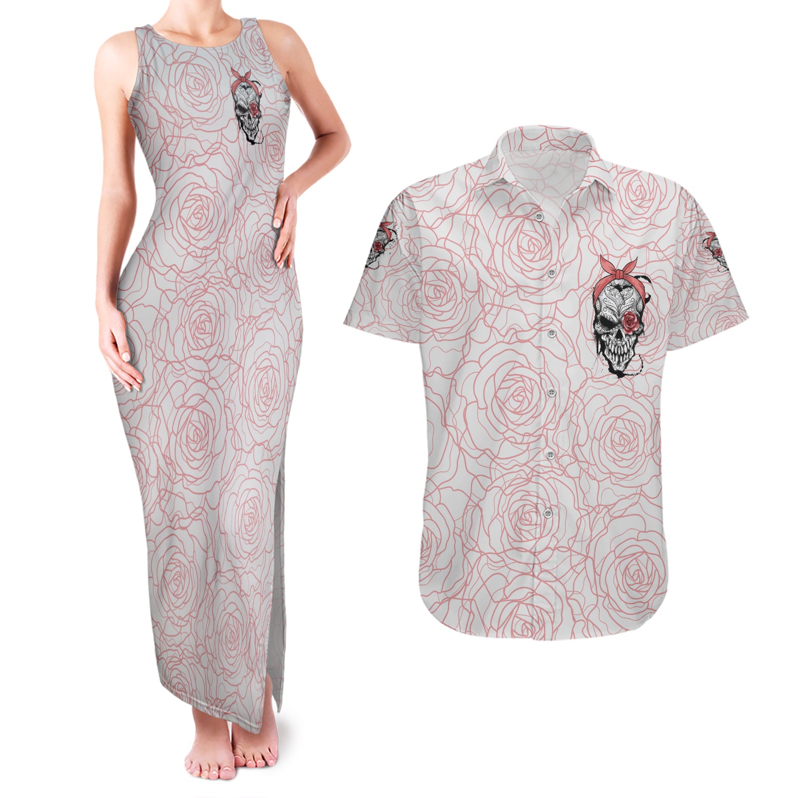warning-kinda-crazy-tattooed-girl-rose-couples-matching-tank-maxi-dress-and-hawaiian-shirt