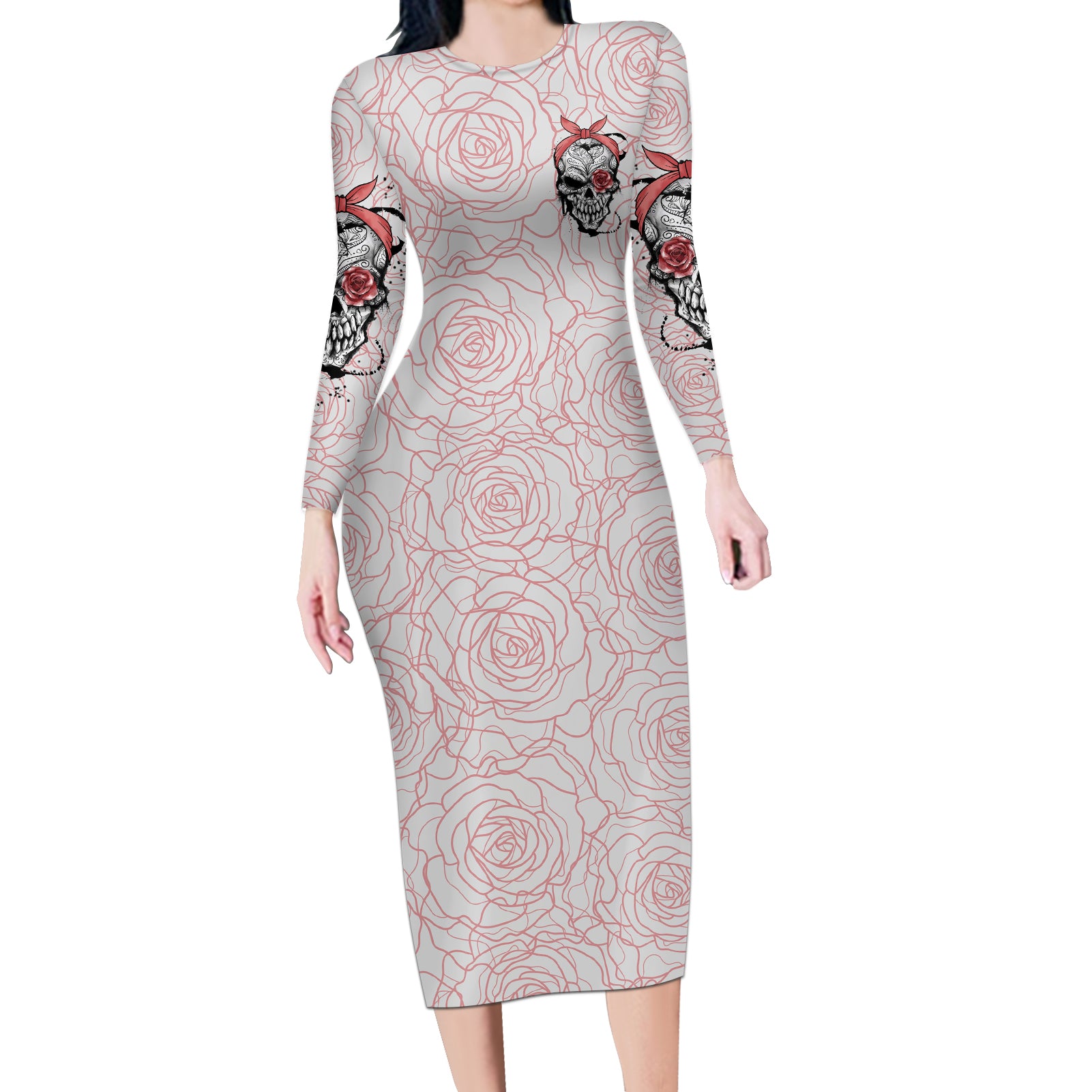 warning-kinda-crazy-tattooed-girl-rose-long-sleeve-bodycon-dress