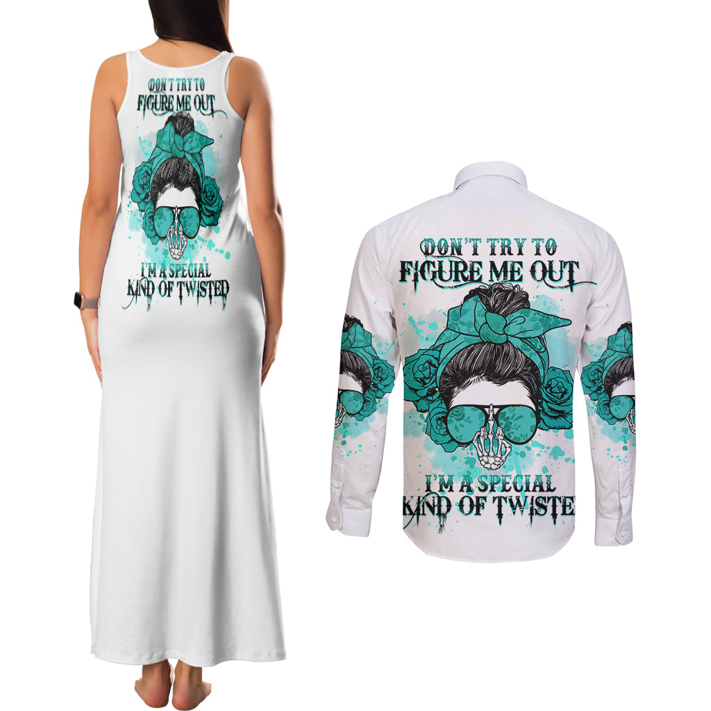 dont-try-to-figure-me-out-messy-bun-couples-matching-tank-maxi-dress-and-long-sleeve-button-shirt