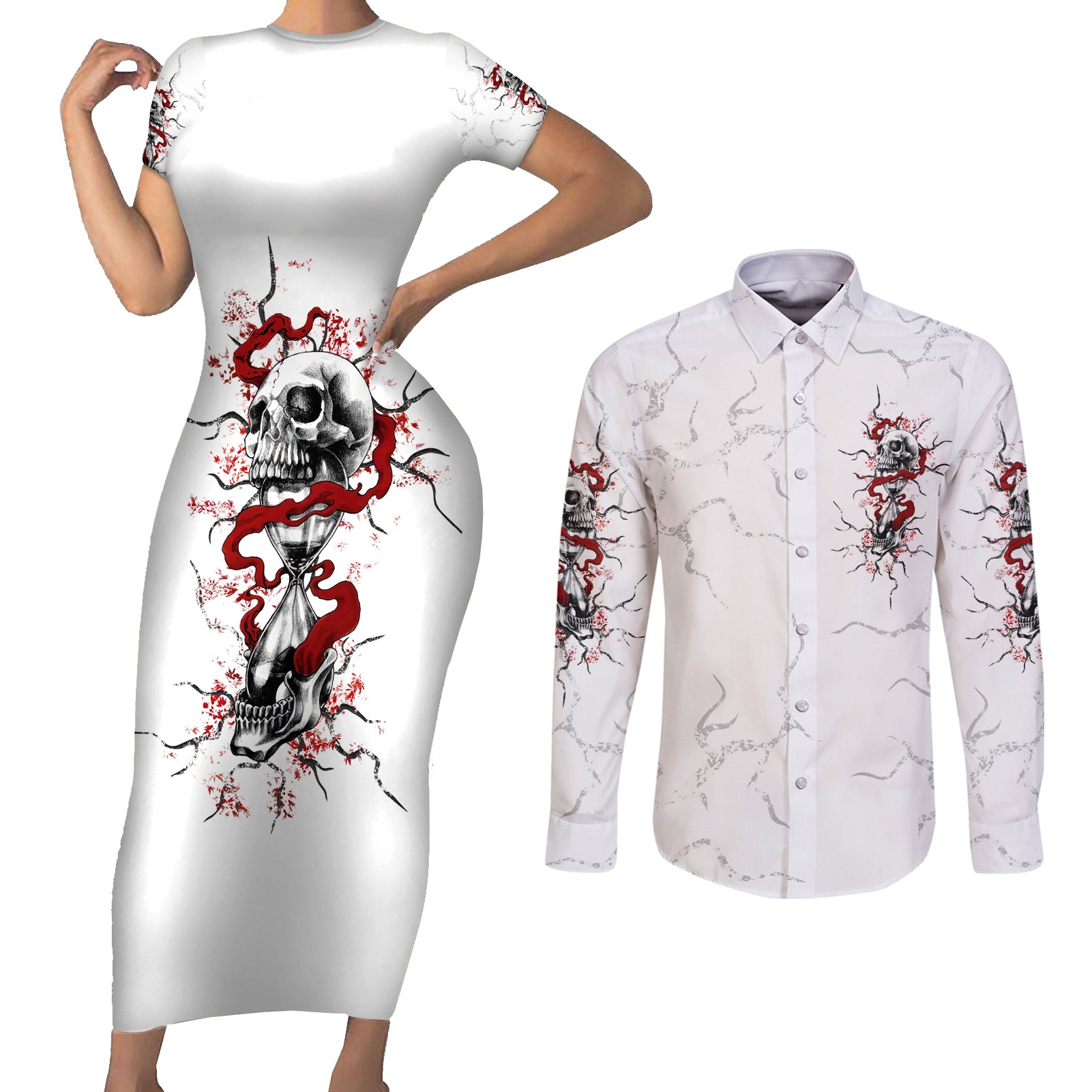 if-you-got-my-back-in-the-darkest-hours-couples-matching-short-sleeve-bodycon-dress-and-long-sleeve-button-shirt