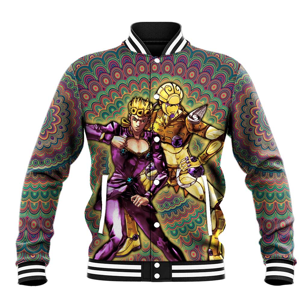 Trippy Giorno Giovanna Golden Wind Jojo’s Bizarre Adventure Baseball Jacket Trippy Mix Anime Style - The Mazicc