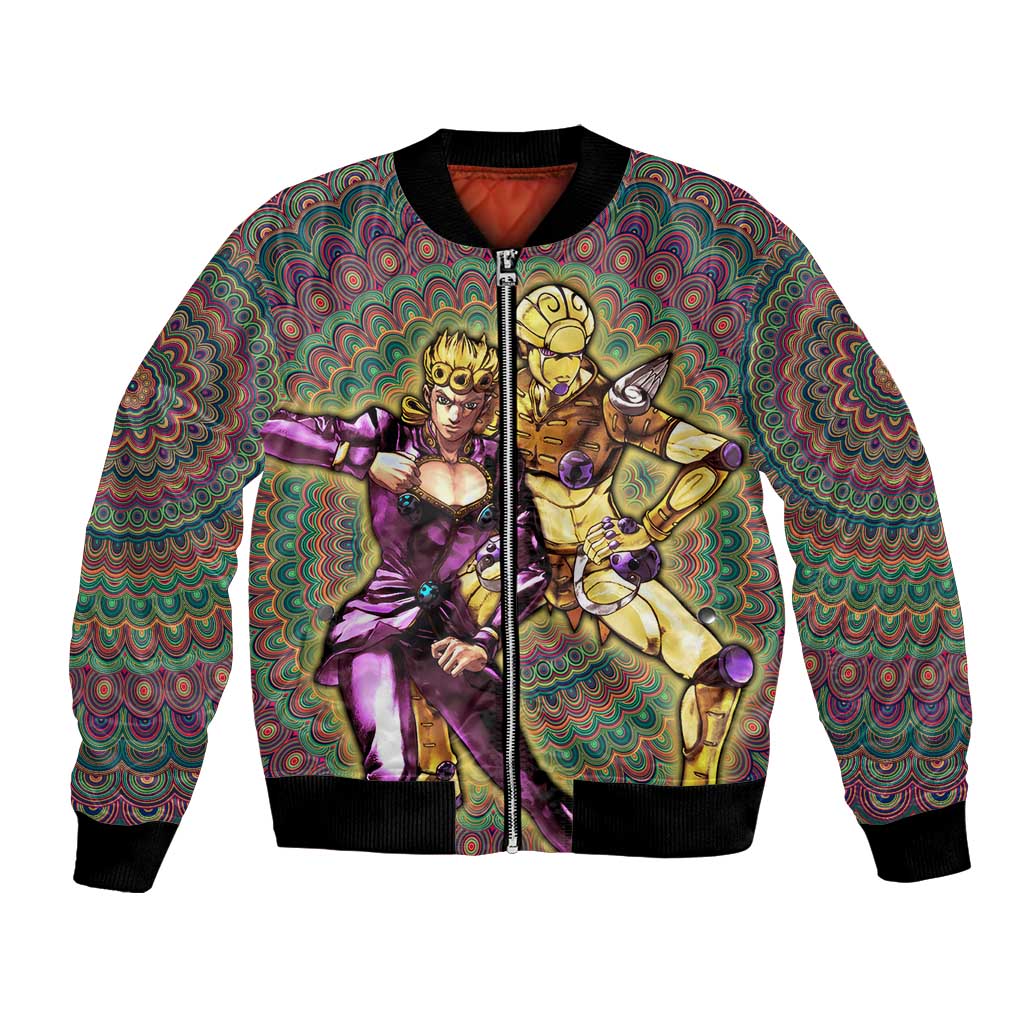 Trippy Giorno Giovanna Golden Wind Jojo’s Bizarre Adventure Bomber Jacket Trippy Mix Anime Style - The Mazicc