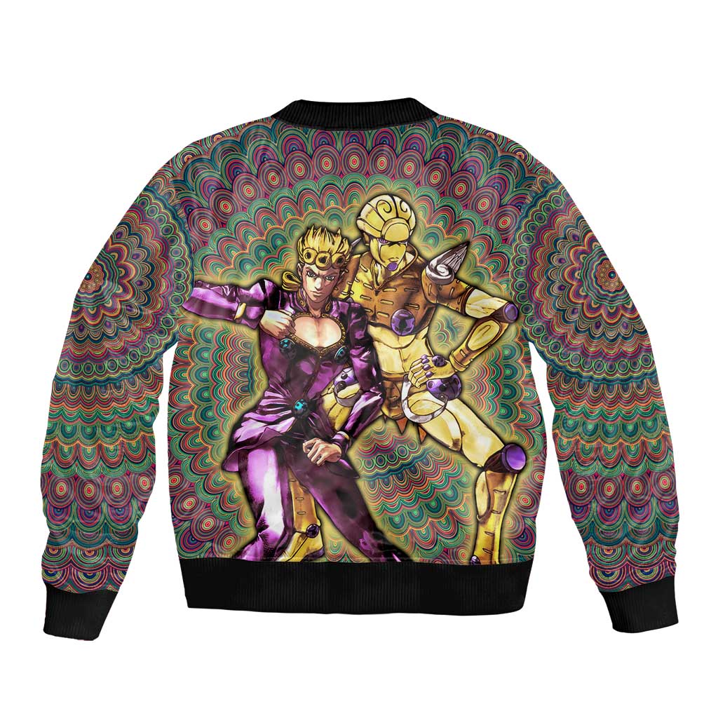 Trippy Giorno Giovanna Golden Wind Jojo’s Bizarre Adventure Bomber Jacket Trippy Mix Anime Style - The Mazicc
