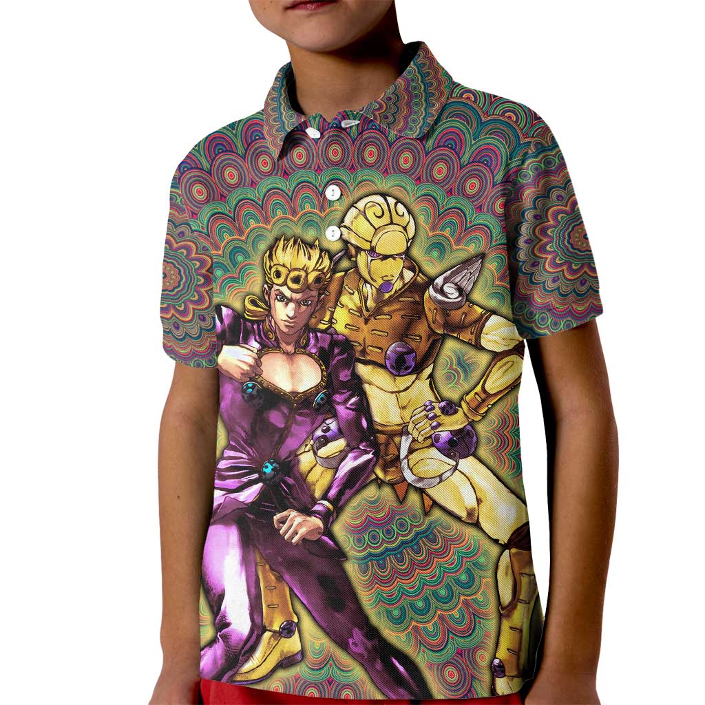 Trippy Giorno Giovanna Golden Wind Jojo’s Bizarre Adventure Kid Polo Shirt Trippy Mix Anime Style - The Mazicc