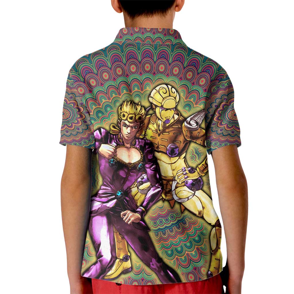 Trippy Giorno Giovanna Golden Wind Jojo’s Bizarre Adventure Kid Polo Shirt Trippy Mix Anime Style - The Mazicc