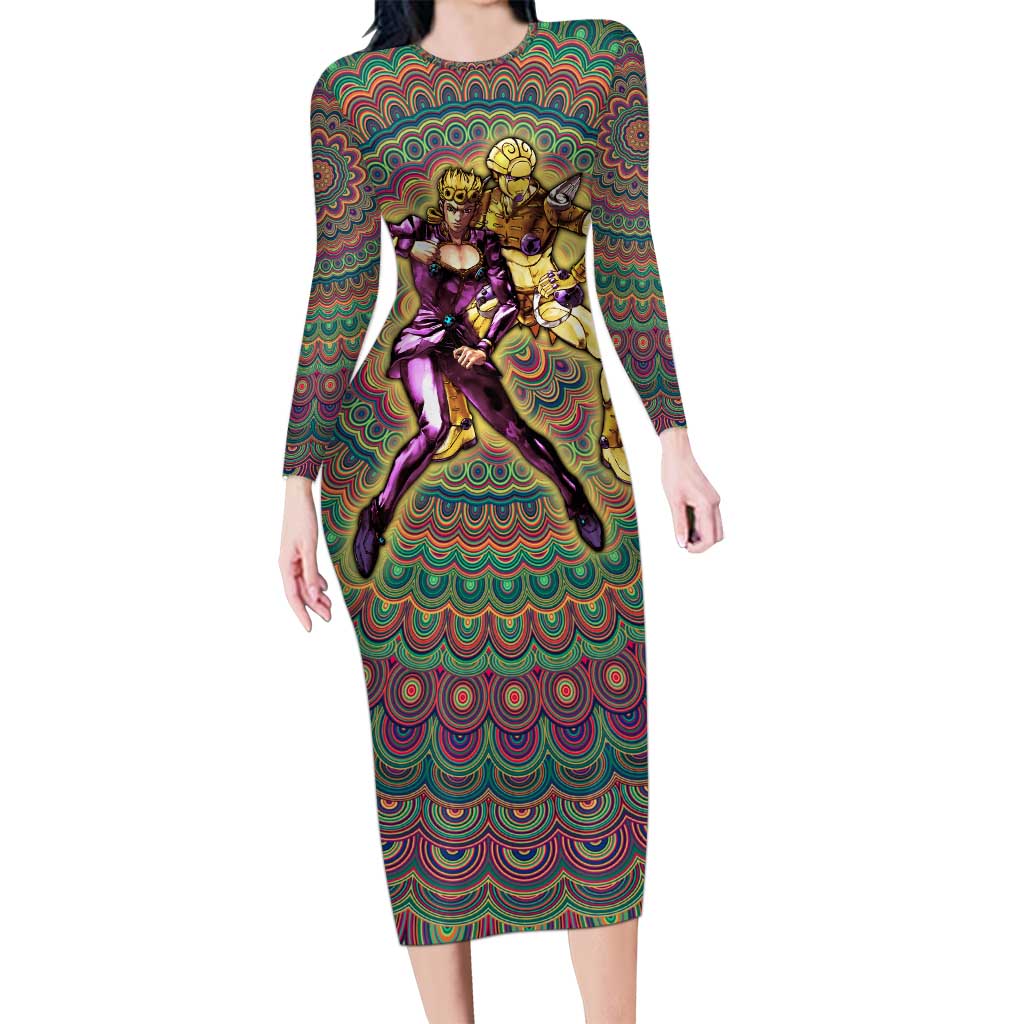 Trippy Giorno Giovanna Golden Wind Jojo’s Bizarre Adventure Long Sleeve Bodycon Dress Trippy Mix Anime Style - The Mazicc