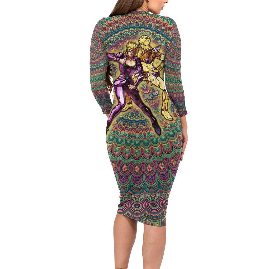 Trippy Giorno Giovanna Golden Wind Jojo’s Bizarre Adventure Long Sleeve Bodycon Dress Trippy Mix Anime Style - The Mazicc