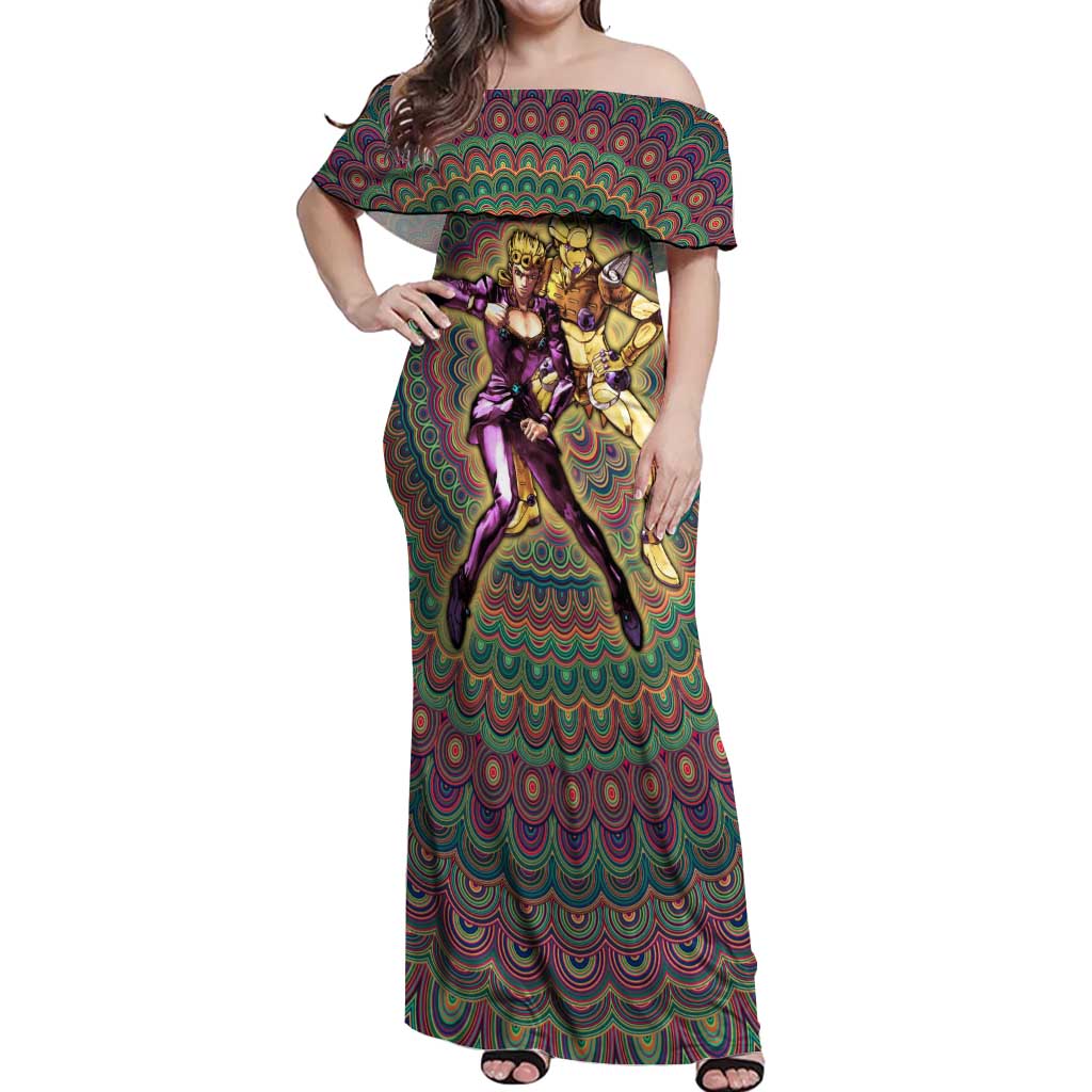 Trippy Giorno Giovanna Golden Wind Jojo’s Bizarre Adventure Off Shoulder Maxi Dress Trippy Mix Anime Style - The Mazicc