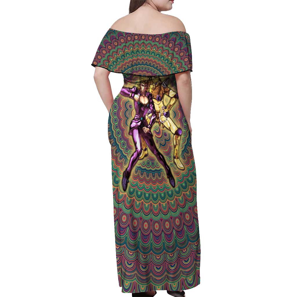 Trippy Giorno Giovanna Golden Wind Jojo’s Bizarre Adventure Off Shoulder Maxi Dress Trippy Mix Anime Style - The Mazicc