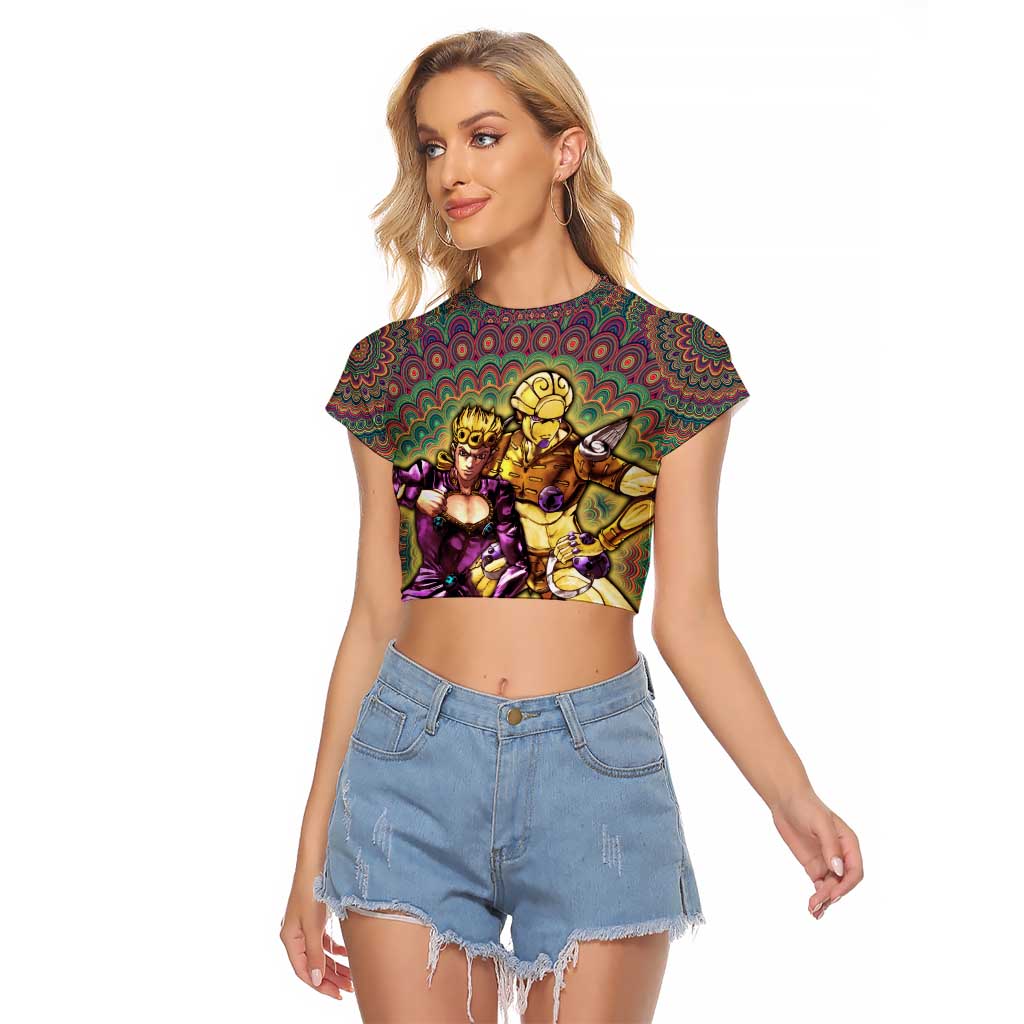 Trippy Giorno Giovanna Golden Wind Jojo’s Bizarre Adventure Raglan Cropped T Shirt Trippy Mix Anime Style - The Mazicc