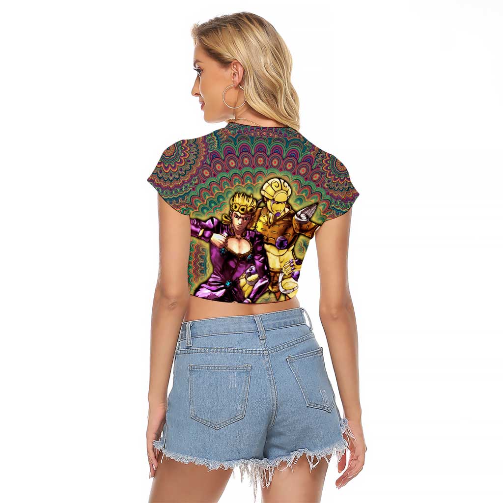 Trippy Giorno Giovanna Golden Wind Jojo’s Bizarre Adventure Raglan Cropped T Shirt Trippy Mix Anime Style - The Mazicc