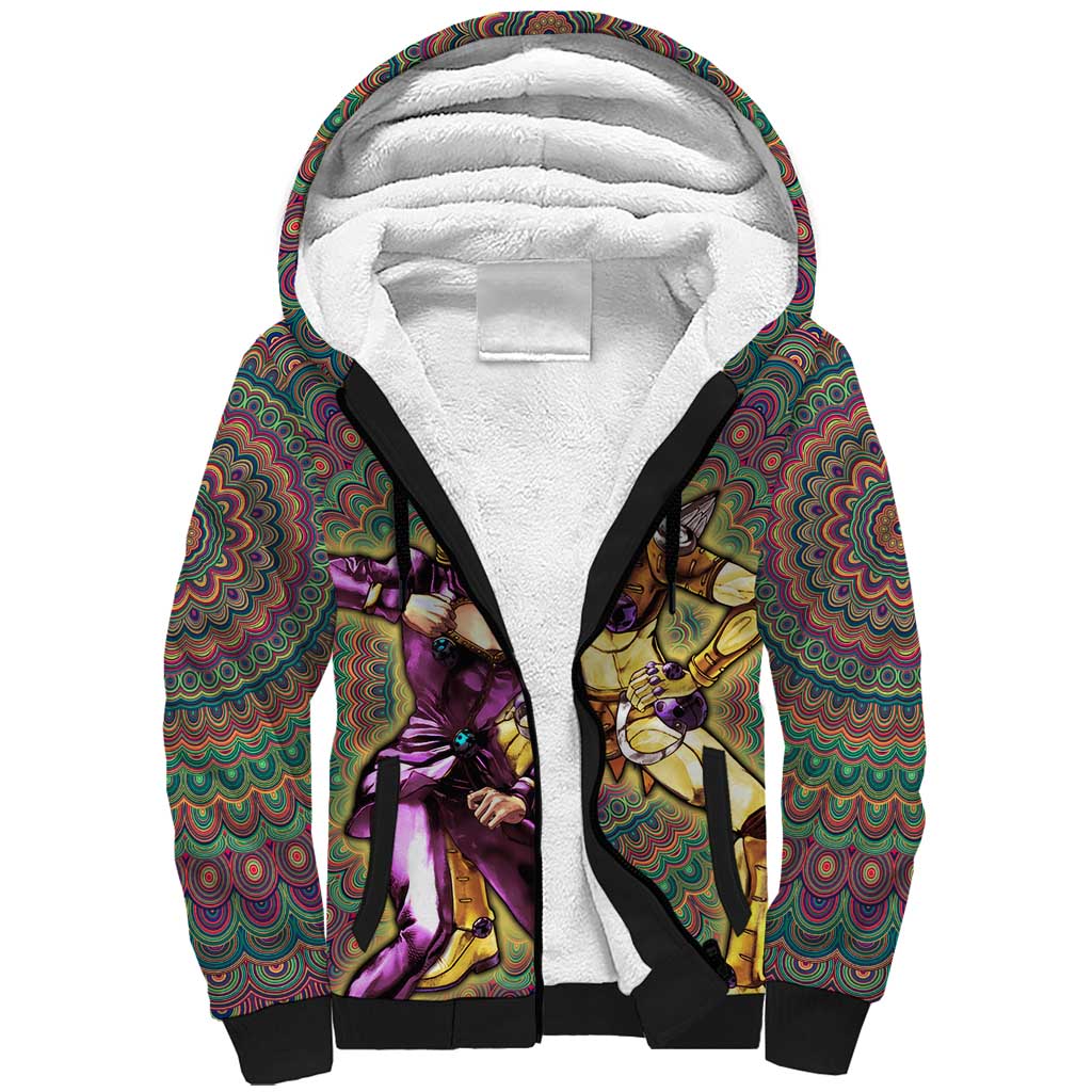Trippy Giorno Giovanna Golden Wind Jojo’s Bizarre Adventure Sherpa Hoodie Trippy Mix Anime Style - The Mazicc