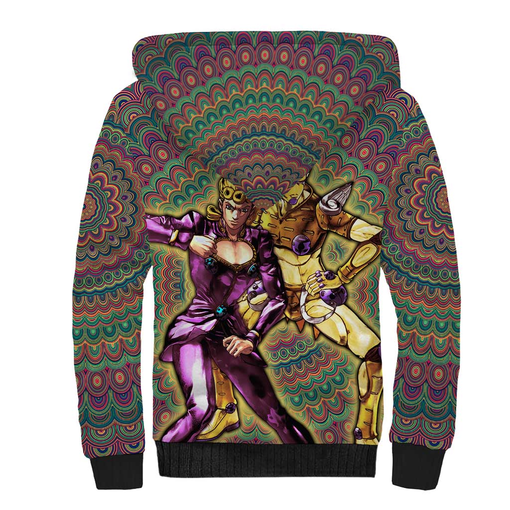 Trippy Giorno Giovanna Golden Wind Jojo’s Bizarre Adventure Sherpa Hoodie Trippy Mix Anime Style - The Mazicc