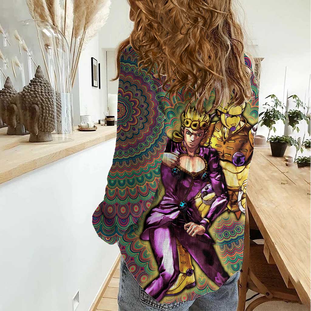 Trippy Giorno Giovanna Golden Wind Jojo’s Bizarre Adventure Women Casual Shirt Trippy Mix Anime Style - The Mazicc